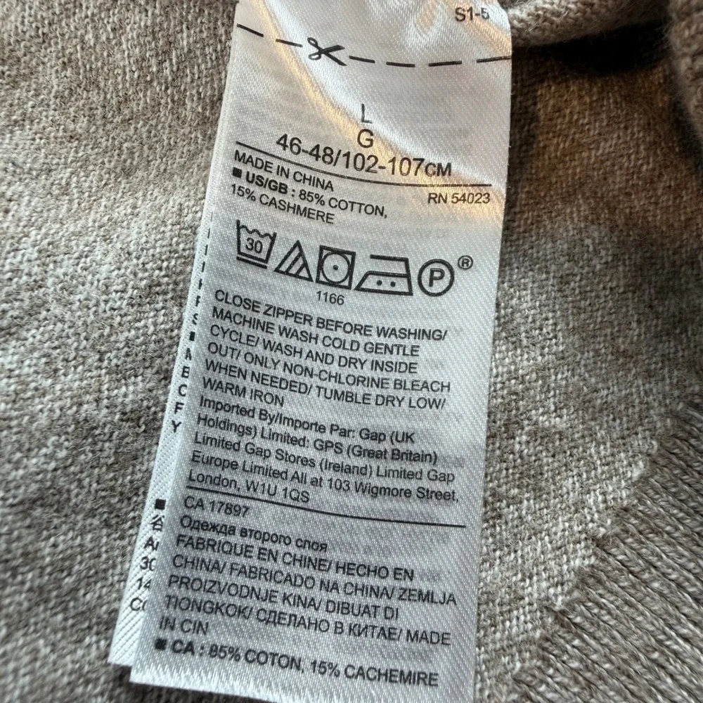 Banana Republic Mens L Gray Two Tone Cotton Cashmere Half Zip Sweater Pullover